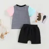 SetsSuits FocusNorm 2pcs Baby Boys Cloths مجموعات 03y أحزمة قصيرة مخططة الترقيع مع شورتات الخصر المرنة الزي الصيف 230510