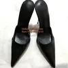 Chaussures habillées en cuir mat noir bout pointu pantoufles à talons hauts en métal argenté talons aiguilles escarpins découpes peu profondes Mules taille 45