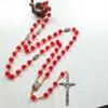 Pendentif Colliers Rouge Acrylique Perles Strand Collier Vintage Croix Chapelet Pour Hommes Femmes Religieux Bijoux CadeauxPendentif