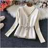 Damenwesten Elegante Wollweste Jacke Frauen Vintage ärmellose Pullover Weste koreanischen Stil Strick Outwear mit Schärpen Chalecos Para Mujer 230511