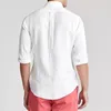 Camisas casuais masculinas de alta qualidade Primavera e outono lapela de manga longa linho tecido de cor sólida respirável camisa de negócios H889 230511