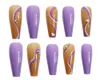 Faux Ongles 24pcs Long Cercueil Ballerine Couverture Complète Caramel Purple Lines Faux Nail Art Conseils Manucure DIY