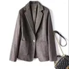 Women's Suits Dark Gray Thickened Suit Coat Women's Wool 2023 Autumn Winter One Button Fashion Long Sleeve Woolen Female Blazer