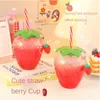 Creative Strawberry Straw Cup Plastic Cup Cute Female Portable Milk Tea Cup Student Portable Water Cup Water Bottle