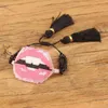 Link-Armbänder YASTYT Kreativer Stil Rosa Sexy Crooked Lips Armband Gewebte Kette mit schwarzer Quaste Schmuck Kristallperlen Mode