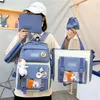 Skolväskor 2023 Preppy ryggsäck Set Women Waterproof Laptop Ryggsäckar Fancy High For Teenage Girl Sweet Travel Rucksack