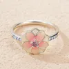 Ringe Stylever exquisite funkelnde rosa Magnolien Blume für Frauen Geschenk Silber Ring Trendy Engagement Jewelry
