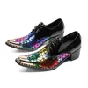 Classic Pointed Toe Performance Prom Shoes Fashion Colorful Oxfords Shoes Men Genuine Leather Shoes