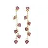 Dangle Earrings Gold Rose Color Red Cz Tiny Heart Drop Long Tassel Chain Dangling Earring Fashion Trendy Women Jewelry