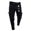 Męskie dżinsy rozciągają czarne duże kieszenie boczne Modna moda zamek małe piesze dżinsowe spodnie Elastyczne joggingowe spodnie uliczne 230511