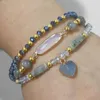 Strand Heart Charm Crystal Bracelet Set Women Men Men Labradorite Morganite Tiger Eye камень бело -золотой цвет мини -проставки бусинки