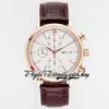 TWF 42MM Mens Watch tw391021 Cal 79320 A7750 Chronograph Automatic Gray Dial Stick Markers 18K Rose Gold Case Leather Strap Super 1918