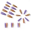 Faux Ongles 24pcs Long Cercueil Ballerine Couverture Complète Caramel Purple Lines Faux Nail Art Conseils Manucure DIY