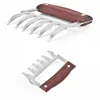 Wooden Bear Claws Stainless Steel BBQ Meat Shredder Claws with Wooden Handle Bottle Opener Turkey Chicken Claws