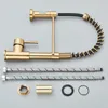 Kitchen Faucets Brushed Gold Faucet Pull Down 2way Spray Single Handle Cold Water Mixer Tap 360 Rotation Torneira Cozinha 230510