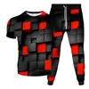 Tracksuits voor heren rooster rood zwart kleurrijke magische kubus bedrukte mannen dames mode 3d tracksuit t-shirt broek 2 stks set zomer casual kleding