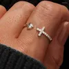 Wedding Rings Adjustable Women's Cross And Heart White Gold Color Aesthetic Cubic Zirconia Fashion Jewelry Dainty Pinky Ring Gift KBR065