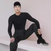 Stage Wear Latin Dance Clothes Men'S Round Neck Tight-Fitting Warm Soft Shirts Practice Ballroom Competition Dresses SL4435