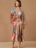 Купальники, пляжное кимоно для женщин, купальник с принтом павлина, накидка, платья с запахом и поясом, приморские купальные костюмы, пляжная одежда