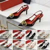 Sandals for Women High Heels Pointed Casual Shoes Classics Metal V-buckle Thin Heel 6cm 8cm 10cm Genuine Leather Sexy Shallow Women's Red Wedding Shoes with Bag 34-44 L1