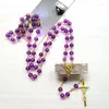 Pendant Necklaces Religious Blessing Chaplet Church Jewelry Baptism Gifts Purple Prayer Beads Chain Rosary Necklace Our Lady Medal Crucifix