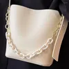 Evening Bags Women's Bucket Shoulder Bag Beige Medium Pu Leather Metal Chain Ladies Shopper Purses Handbags Wide Strap Female Crossbody