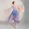 Desgaste de la etapa 2023 Trajes de actuación de bailarina clásica Ropa de práctica elegante Body Rhyme Largo exterior Estilo chino Danza folclórica Gogo