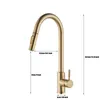 Kitchen Faucets FMHJFISD Brushed Gold Pull Out Sink Water Tap Single Handle Mixer 360 Rotation Shower 230510