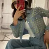 Women's Two Piece Pants High Quality Small Fragrance Wind Spring Tweed Set Women Crop Jackets Coat Suits Vintage Sequin 2