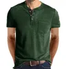 Herrpolos sommaren Henley Collar T-shirts Mens Kort ärm Casual Men's Tops Tee Fashion Solid Cotton T Shirt For Men 230511