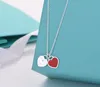 Luxe double coeur collier dames en acier inoxydable en forme de coeur diamant pendentif designer cou bijoux cadeau de Noël femmes accessoires en gros avec boîte