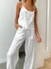 Women's Sleepwear Hiloc White Cotton Pajamas For Women Sets Spaghetti Strap Loose Pants Set Women's Winter Clothes 2023 Sexy Nightwears