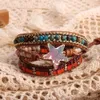 Chain Vintage Bohemian Colorful Natural Stone Bracelet Long Adjustable Leather Wrap Beaded Bracelets For Women Fashion Jewelry Gift 230511