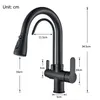 Kitchen Faucets Quyanre Matte Black Filtered Crane For Pull Out Spray 360 Rotation Water Filter Tap Three Ways Sink Mixer Faucet 230510