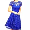 Casual Dresses Sexy Women Floral Lace Dress Round Neck Short Sleeve Vintage Lace A-line Dress Patchwork Slim Pleated Swing Cocktail Party Dress 230511