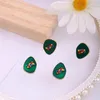 Backs Earrings Vintage Style Enamle Green Stone Clip On Non Pierced Ears French Retro Irregular Round Geomtetric No Hole