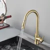 Kitchen Faucets FMHJFISD Brushed Gold Pull Out Sink Water Tap Single Handle Mixer 360 Rotation Shower 230510