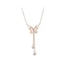 Kedjor Luxry Butterfly Shell Zirconia clavicle chain Rose Gold Silver Color Necklace For Women Tassel Dainty Jewelry SN2323