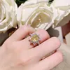 Cluster Anneaux Design De Mode Forme De Tournesol Pour Les Femmes Brillant Jaune CZ Fleur Bandes De Mariage Femme Bague De Fiançailles De Luxe Bijoux