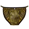 Underpants Men Silk Briefs Sexy Seamless Underwear Soft Breathable Satin Strings Fashion Pure Color Luxury Panties