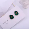 Backs Earrings Vintage Style Enamle Green Stone Clip On Non Pierced Ears French Retro Irregular Round Geomtetric No Hole