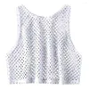 Blusas femininas Sexy Lady Crop Top de transferência de cor curta de cor sólida fishnet Summer Mulheres se vestem