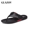Pantoufles GLAZOV marque hommes tongs en cuir véritable luxe plage sandales décontractées été pour hommes chaussures de mode 230510