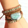 Link Bracelets ST0103 Top Quality Women Natural Green Aventurine 3 Wrap Leather Bracelet Fancy Handmade Femme Boho