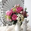 Decorative Flowers 5 Forks Little Peony Flowers Bouquet Filippos Rose Imitation Flower Home Wedding Rose Bundle LT406