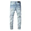 Jeans de designer Jean Amirres Denim Hommes Pantalons 2022 High Street Fashion Blue Hole Patch Micro Élastique Grand Pantalon 820 W1JY