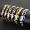 Chain Hip Hop Rock Jewelry Free Custom Name 18K Gold Plated Miami Cuban Link Stainless Steel Bracelet For Men 230511