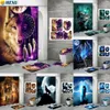 Curtains 3D Wolf Print Shower Curtain Set Moonlight Wolves Bathroom Mat Toilet Cover Rug Waterproof Fabric Bathtub Partition Curtains Set