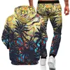 Tracksuits voor heren Creative 3D Retro Printing Hooded Hooded Men's Trend Casual Sweater en broek tweedelig modepak