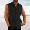 Männer Casual Hemden Freizeit Baumwolle Leinen Tank Tops 2023 Frühling Sommer Einfarbig Geknöpft Revers Ärmellose Weste Hemd Mode Leibchen 230511